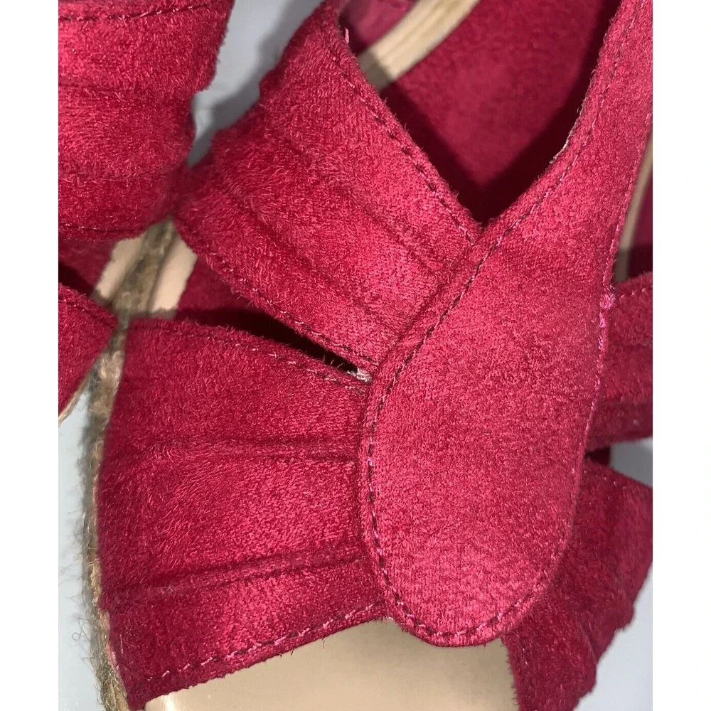 Wedge Sandals T-Strap Espadrille Platform Ankle Buckle Closure Women Size 9 Pink